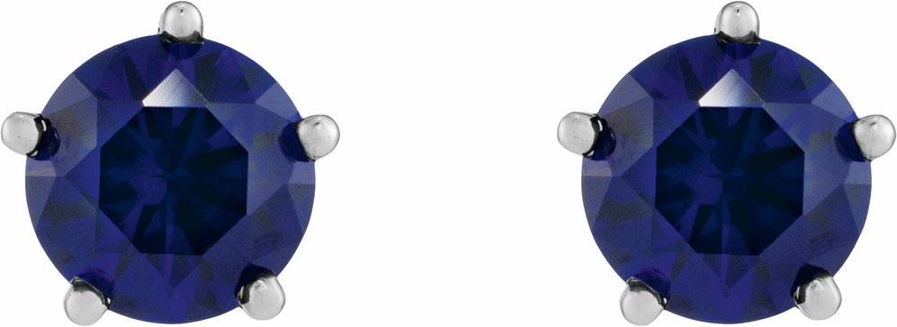 14K White Gold Lab-Grown Blue Sapphire Stud Earrings