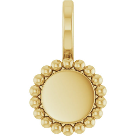 10K Yellow Gold Engravable Beaded Disc Charm/Pendant