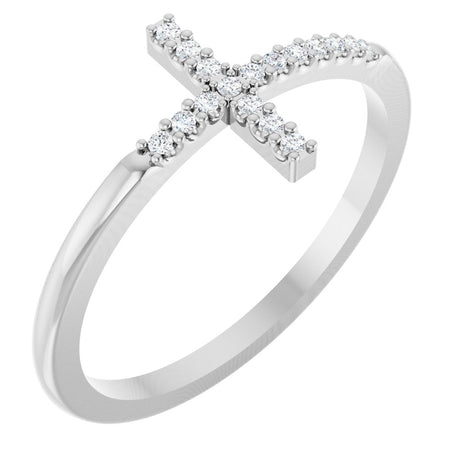 14K White .07 CTW Natural Diamond Sideways Cross Ring 