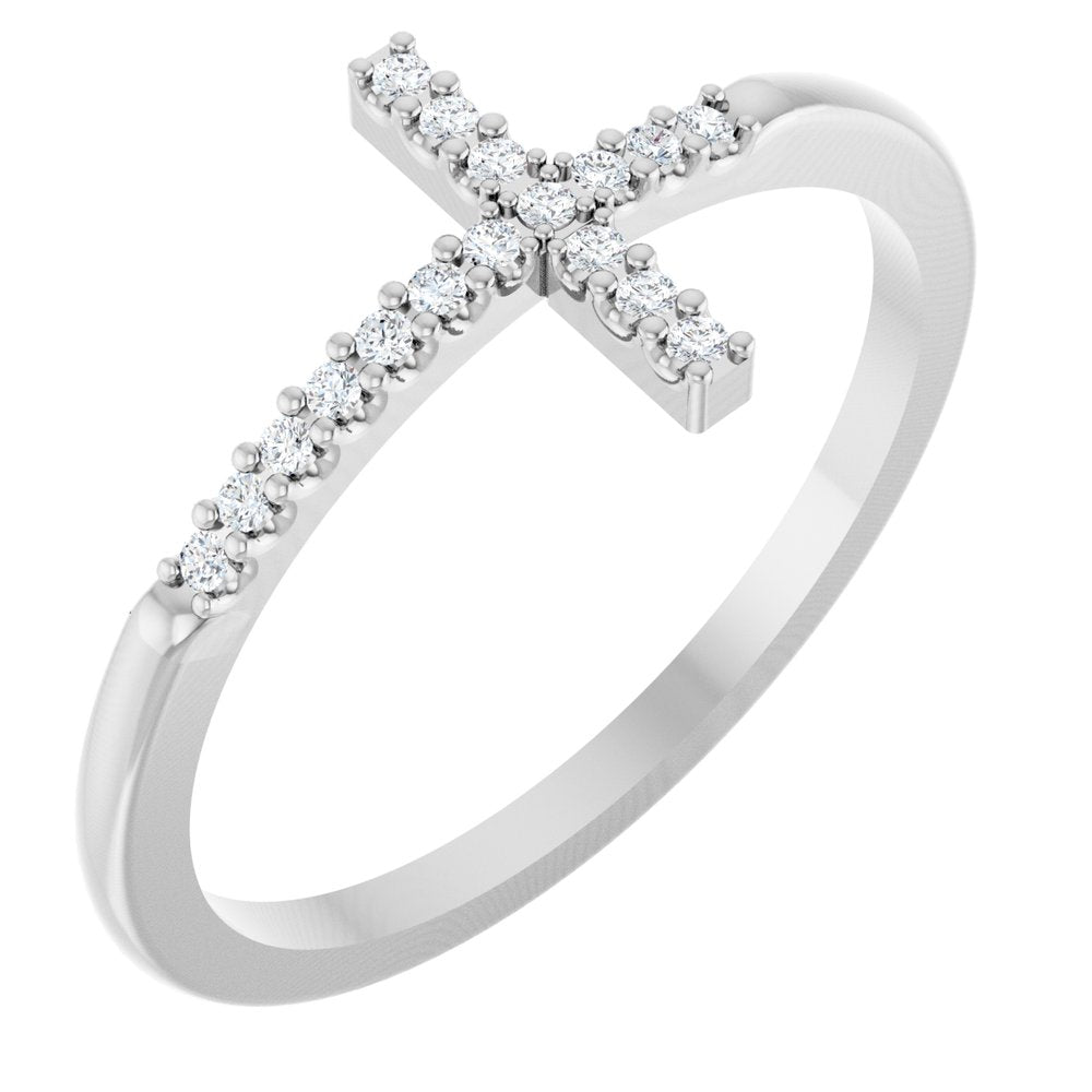 14K White Gold .07 CTW Natural Diamond Sideways Cross Ring 