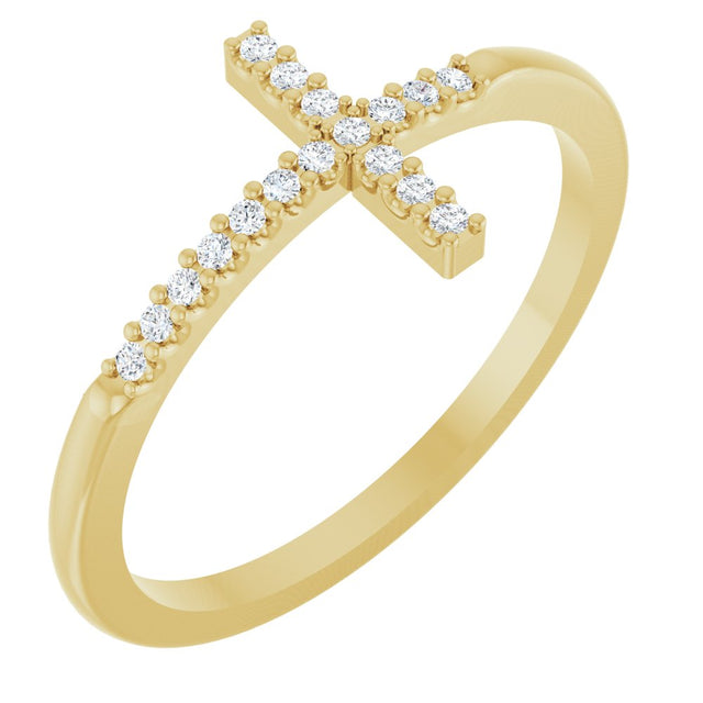 14K Yellow Gold .07 CTW Natural Diamond Sideways Cross Ring 