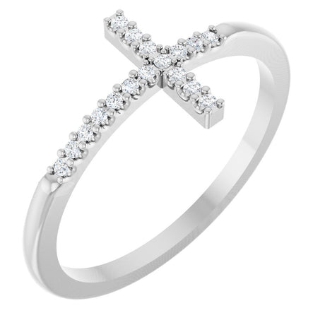 Sterling Silver .08 CTW Natural Diamond Sideways Cross Ring
