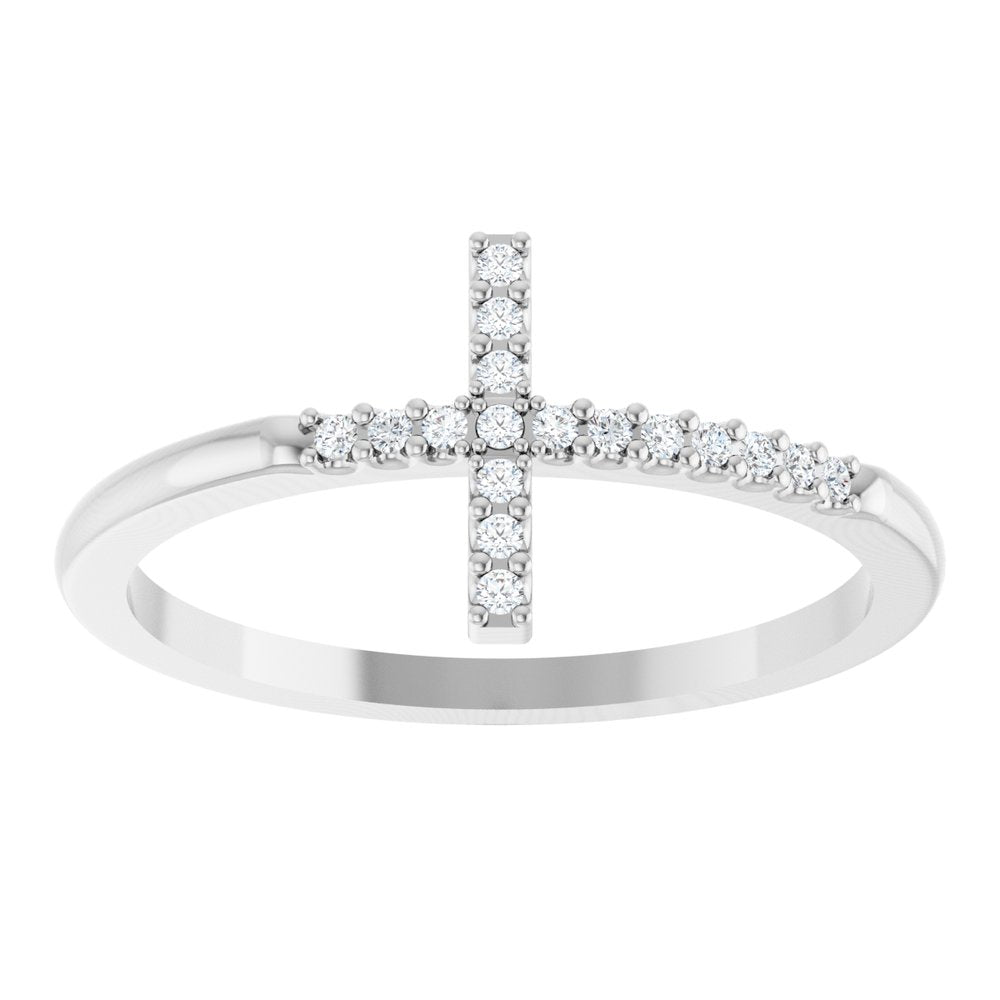 Sterling Silver .08 CTW Natural Diamond Sideways Cross Ring