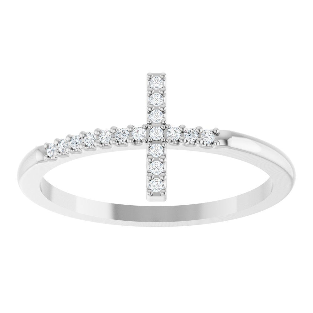 Sterling Silver .08 CTW Natural Diamond Sideways Cross Ring
