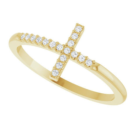 14K Yellow Gold .07 CTW Natural Diamond Sideways Cross Ring 