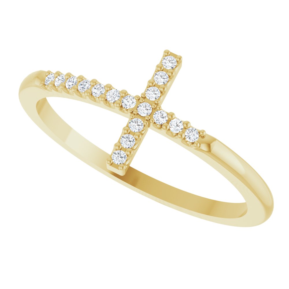 14K Yellow Gold .07 CTW Natural Diamond Sideways Cross Ring 
