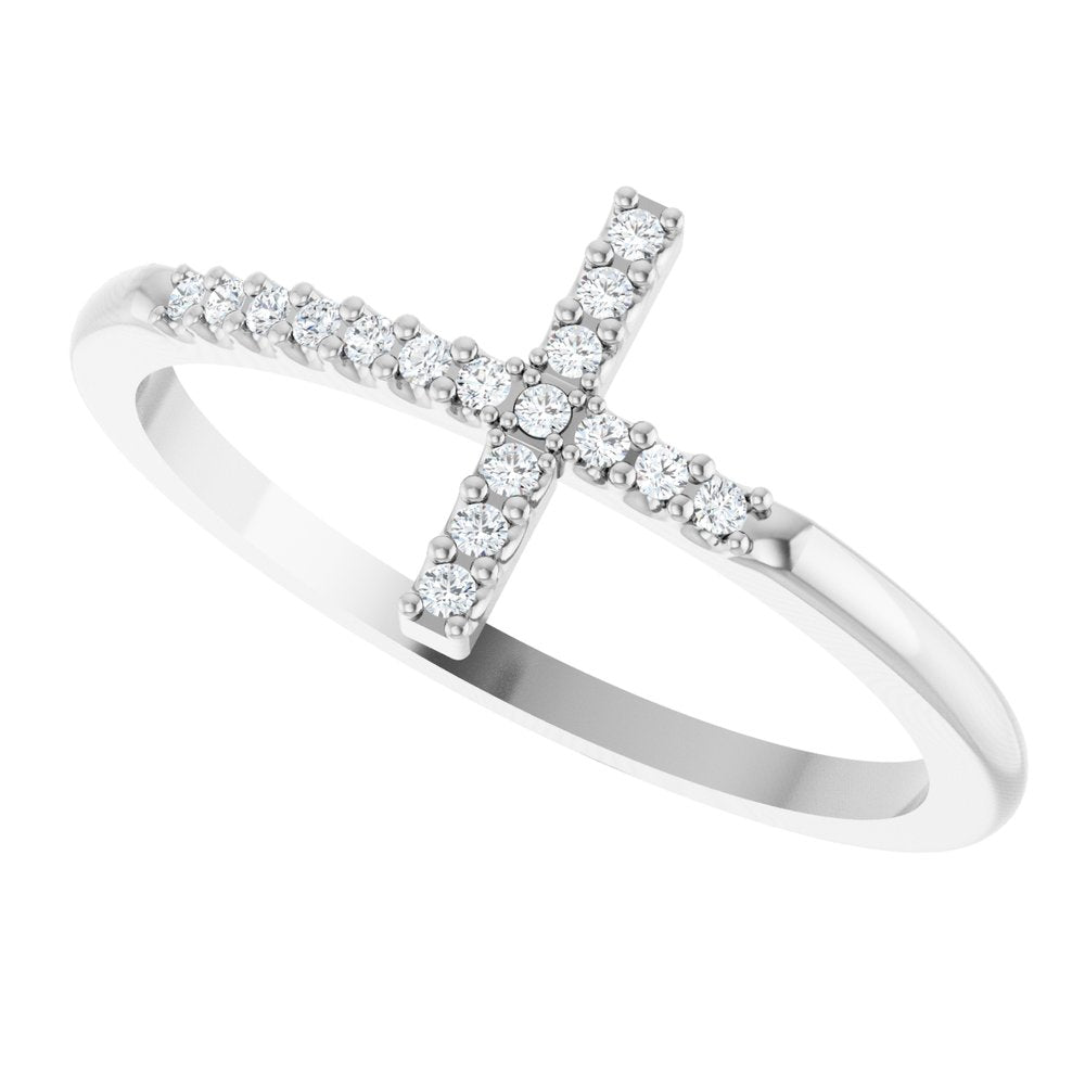 14K White Gold .07 CTW Natural Diamond Sideways Cross Ring 
