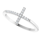 14K White Gold .07 CTW Natural Diamond Sideways Cross Ring 