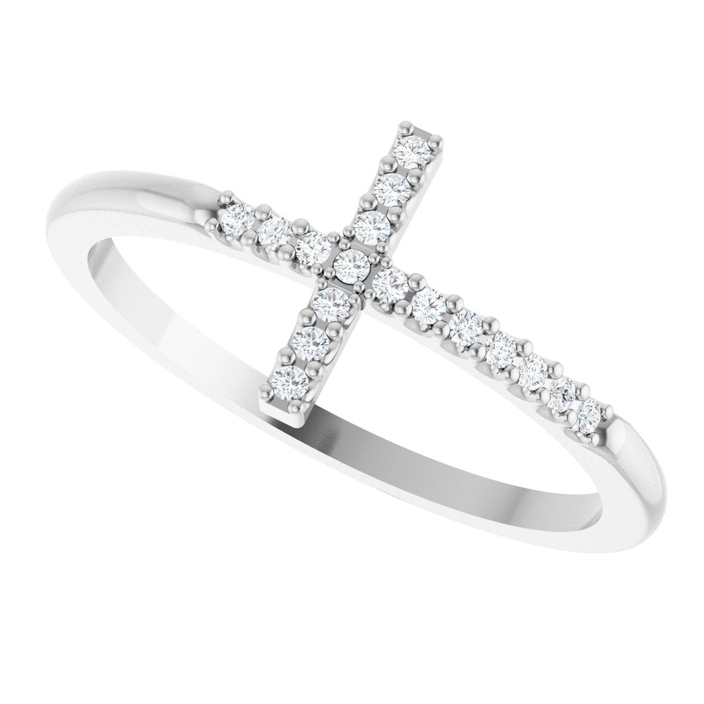 Sterling Silver .08 CTW Natural Diamond Sideways Cross Ring