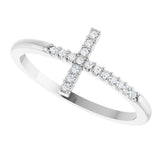 Sterling Silver .08 CTW Natural Diamond Sideways Cross Ring