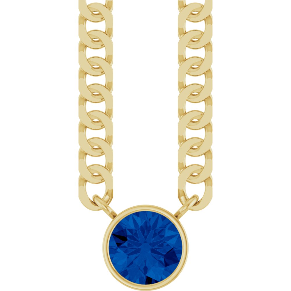 14K Yellow Gold Lab-Grown Blue Sapphire 16" Necklace
