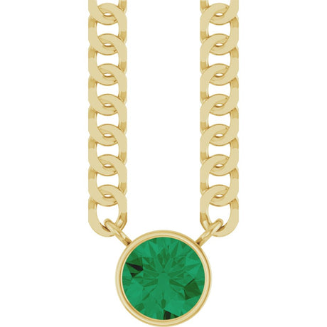14K Yellow Gold Lab-Grown Emerald 16" Necklace