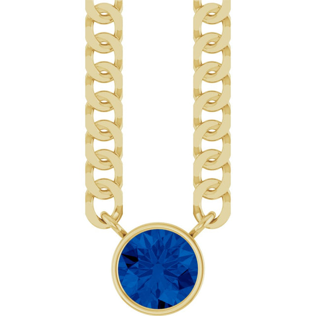 14K Yellow Gold Lab-Grown Blue Sapphire 16" Necklace