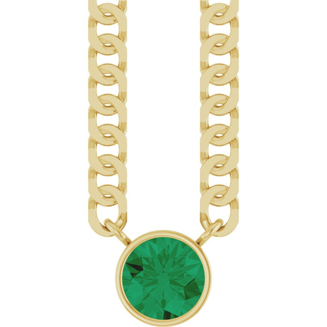 14K Yellow Gold Lab-Grown Emerald 16" Necklace