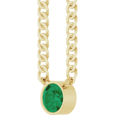 14K Yellow Gold Lab-Grown Emerald 16" Necklace