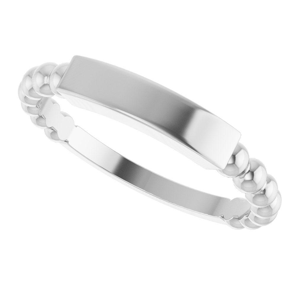 14K White Gold 2.5 mm Engravable Beaded Ring