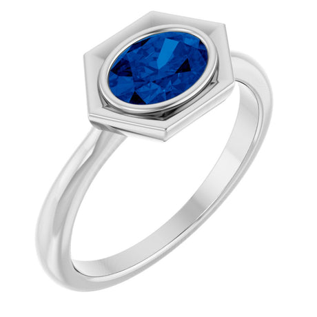 Sterling Silver Lab-Grown Blue Sapphire Ring