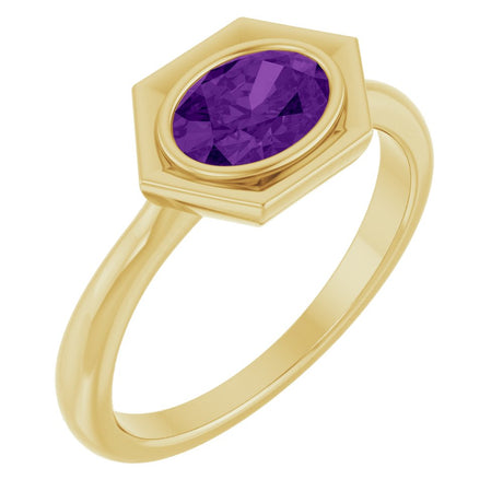 14K Yellow Gold Natural Amethyst Ring