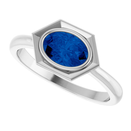 Sterling Silver Lab-Grown Blue Sapphire Ring