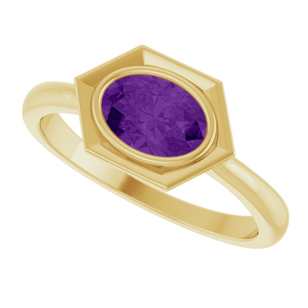 14K Yellow Gold Natural Amethyst Ring