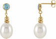 14K Yellow Gold Cultured White Freshwater Pearl & Natural Swiss Blue Topaz Earrings