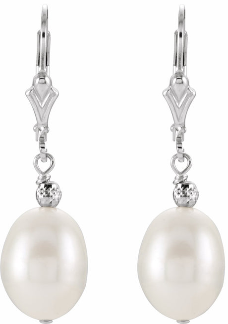 Sterling Silver 9-10 mm Cultured White Freshwater Pearl Earrings