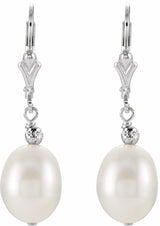 Sterling Silver 9-10 mm Cultured White Freshwater Pearl Earrings