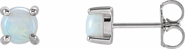 14K White Gold 5 mm Natural White Opal Earrings
