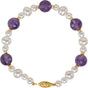 14K Yellow Natural Amethyst & Cultured White Freshwater Pearl 7 1/2" Bracelet 