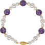 14K Yellow Gold Natural Amethyst & Cultured White Freshwater Pearl 7 1/2" Bracelet 
