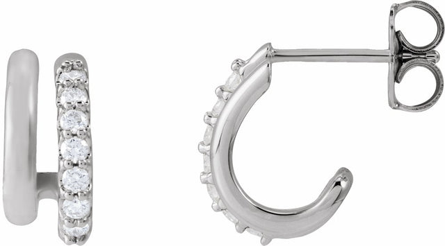 14K White Gold 1/5 CTW Lab-Grown Diamond Stacked 11.7 mm Double J-Hoop Earrings 