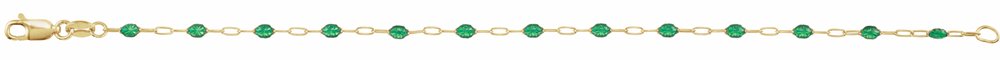 14K Yellow Gold-Filled 1.6 mm Green Enamel Bead Paperclip-Style 7" Chain
