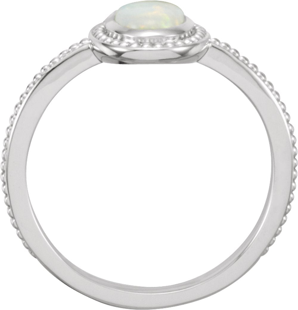 14K White Natural White Opal Cobochon Ring