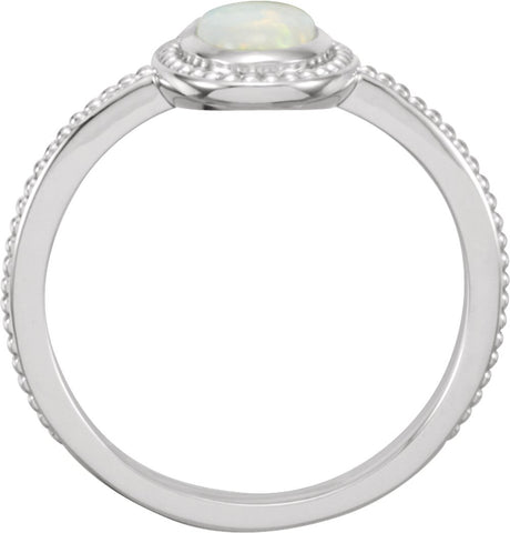 14K White Natural White Opal Cobochon Ring