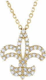 14K Yellow 1/6 CTW Natural Diamond Fleur De Lis 16" Necklace