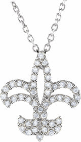 14K White 1/6 CTW Natural Diamond Fleur De Lis 16" Necklace