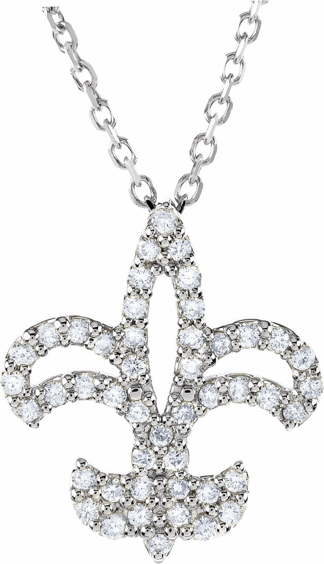 14K White 1/6 CTW Natural Diamond Fleur De Lis 16" Necklace