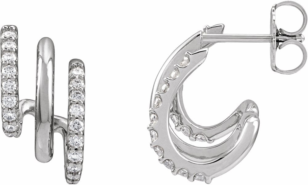 14K White Gold 1/3 CTW Lab-Grown Diamond Stacked 15.2 mm Triple J-Hoop Earrings