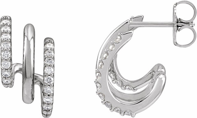 14K White Gold 1/3 CTW Lab-Grown Diamond Stacked 15.2 mm Triple J-Hoop Earrings