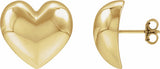 14K Yellow Gold Electroform Puffed Heart Stud Earrings