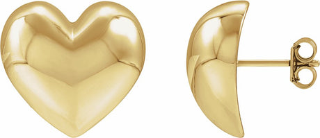 14K Yellow Gold Electroform Puffed Heart Stud Earrings
