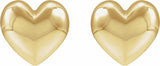 14K Yellow Gold Electroform Puffed Heart Stud Earrings