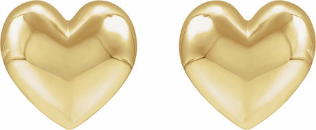 14K Yellow Gold Electroform Puffed Heart Stud Earrings