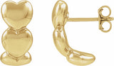 14K Yellow Gold Electroform Puffed Hearts 16 mm J-Hoop Earrings