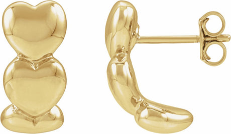 14K Yellow Gold Electroform Puffed Hearts 16 mm J-Hoop Earrings