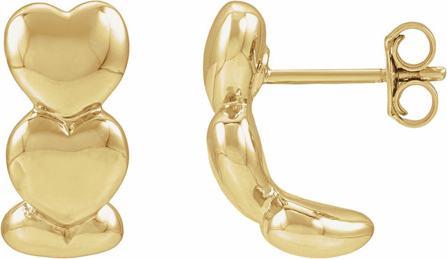 14K Yellow Gold Electroform Puffed Hearts 16 mm J-Hoop Earrings