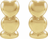 14K Yellow Gold Electroform Puffed Hearts 16 mm J-Hoop Earrings