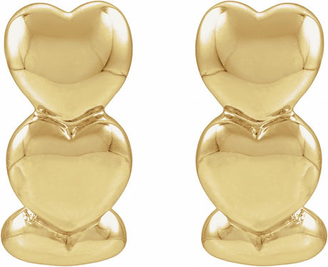 14K Yellow Gold Electroform Puffed Hearts 16 mm J-Hoop Earrings