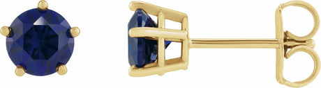 14K Yellow Gold Lab-Grown Blue Sapphire Stud Earrings