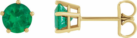 14K Yellow Gold Natural Emerald Stud Earrings